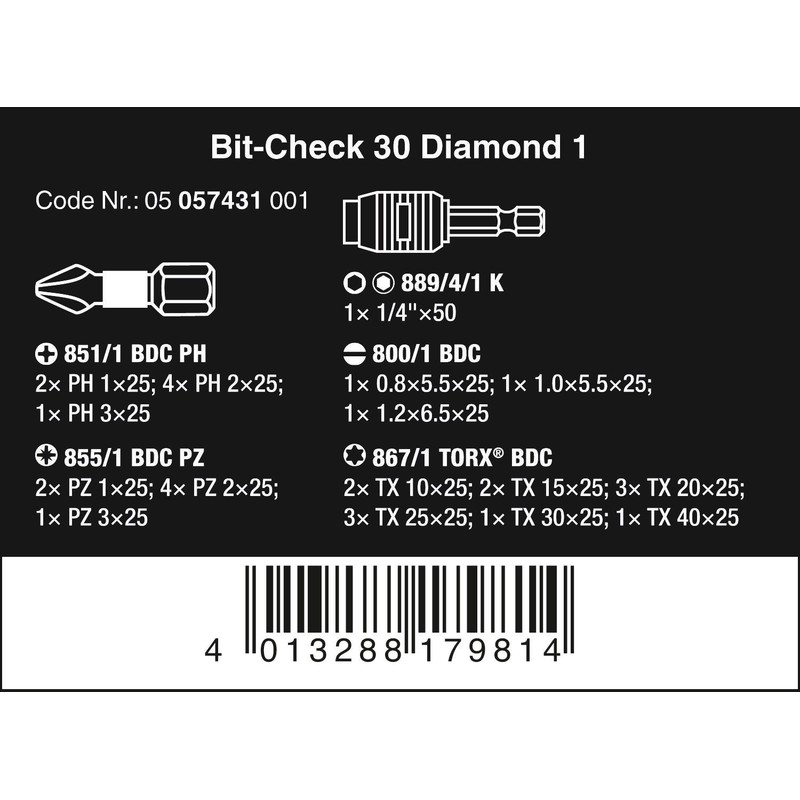 Wera 05057431001 Diamond 1 Bit-Check (30 Piece)