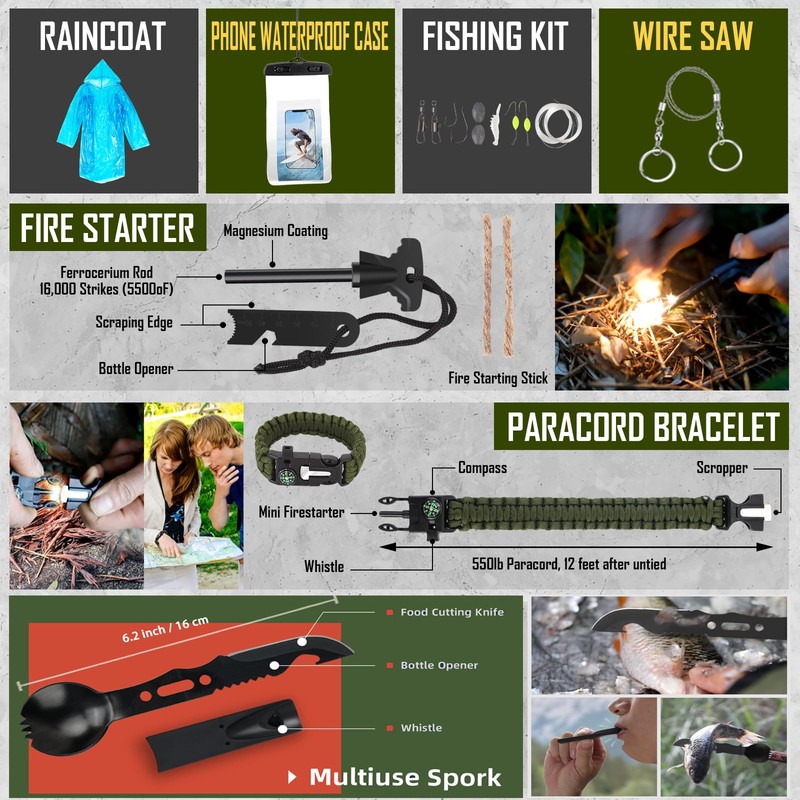 Survival Kit–268Pcs Emergency Gear & Supplies with First Aid, Camping