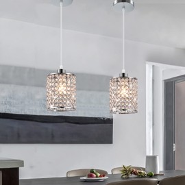 TISLYCO Modern Crystal Mini Pendant Light Fixtures, 2 Pack Farmhouse Pendant Lighting Ceiling Hanging Chandelier Over Kitchen Island Sink Lighting Dimmable Chrome Finished Bedroom Pendant Light