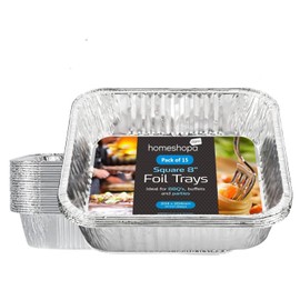 Homeshopa Aluminium Foil Trays, 8 Inch 15 Pack Square Disposable Tin Foil Containers, Best for Meal Prep, Baking, Broiling, Roasting, Freezing & Food Storage Takeaway Tins, Oven Freezer Safe
