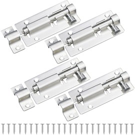 BGOBTY Door Bolt Stainless Steel, Pack of 4 Lock Bolts, Door Bolt Lock with 24 Screws, Door Bolt for All Types of Interior Doors, Can be Used in Bathrooms, Toilet Sheds, Gardens