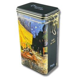 MediMuc Coffee Canister Cafe de Nuit Tea Canister Fridolin Edition Embossed and Elaborately Varnished Artist: Van Gogh Dimensions (W x H x D) Approx. 11 x 19.5 x 7.4 cm Volume Approx. 1.5 L