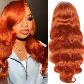 Realloves 350 Color Body Wave Human Hair Bundles with Closure 100% Brazilian Unprocessed Hair Ginger Bundles and 4x4 HD Lace Free Part 18 20 22+18 Inch
