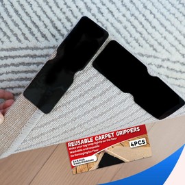 SINSOP Reusable Carpet Grippers,Non Slip Rug Pads Grippers for Hardwood Floors and Tiles, Washable,Strong Adhesive Grippers for Area Rugs, Keep Corners Flat, Non-Damaging for Floor Metallic Black (4)