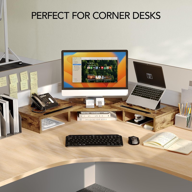 AMERIERGO Dual Monitor Stand Riser- 3 Shelf Screen Stand with