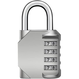 Combination-Lock 4 Digit Outdoors Waterproof Padlock Number Lock for School Gym Locker, Sports Locker, Fence, Gate, Shed,Toolbox, Case, Hasp Storage (Silver)