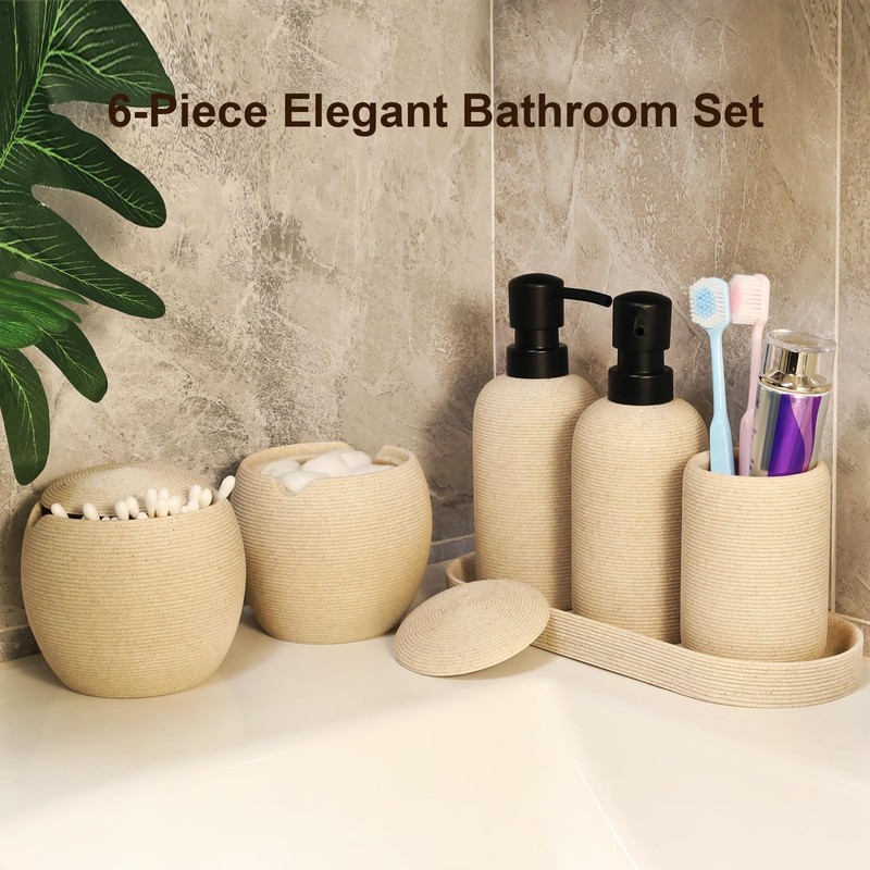 6-Piece Bathroom Accessories Set - Resin Bathroom Set, Lotion Dispenser,
