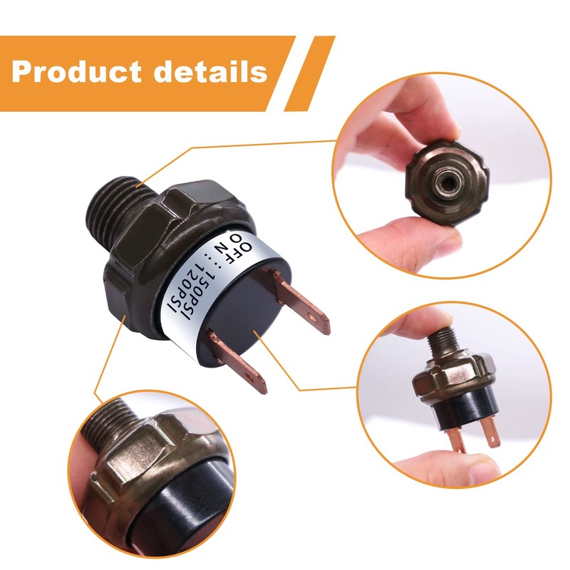 mankk Black 120-150 PSI Air Pressure Switch, 1/4"NPT Thread, 24V