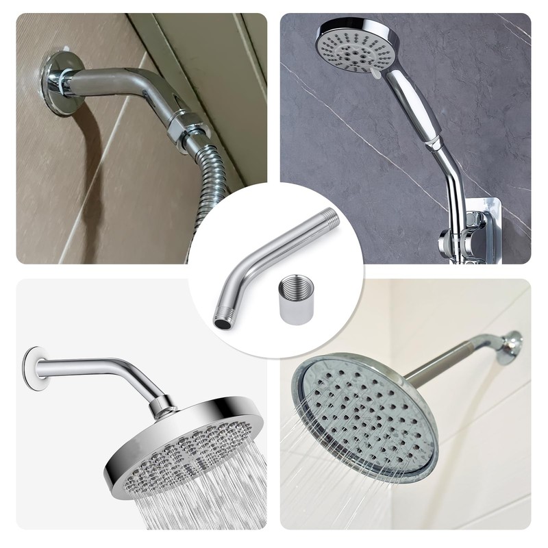 Shower Head Extension Arm, G1/2" 20cm Curved Forward Stainless Steel
