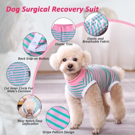 Lyneun Dog Recovery Suit, Striped Dog Surgical Recovery Suit, Soft Dog Surgical Bodysuit, Recovery Suit Dog After Surgery For Allergies, Wound Protection, Cone Alternative (Pink, S)