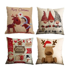 Anyingkai Set of 4 Christmas Cushion Covers, 45 x 45 cm, Christmas Cushion Covers, Christmas Decorative Cushion Covers, Christmas Cushion Covers, Christmas Pillow Covers