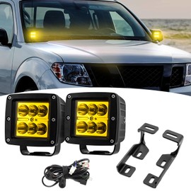 Wsays 2PCS LED Amber Light Pods & Ditch Hood Hinge LED Pod Mount Bracket w/Wiring Kit Compatible with Nissan Frontier Xterra 2005-2021 2nd Gen