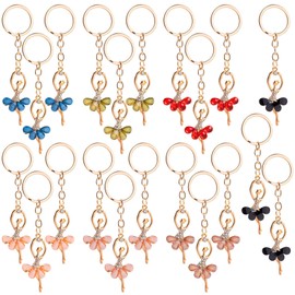 Framendino, 21 Pack Ballerina Dancer Keychain Ballet Dancing Key Chains Cute Crystal Key Ring for Party or Women Bag Charm Decor, 7 Color, 21 Pack