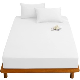 HOSUR Fitted Sheet, Mattress Cover, Bed Sheet, Bed Sheet, Bed Cover, Mattress, Fitted Sheet, Duvet Cover, Easy to Put on and Take off, Breathable, All Seasons, Washable (White, Queen, 63.0 x 78.7