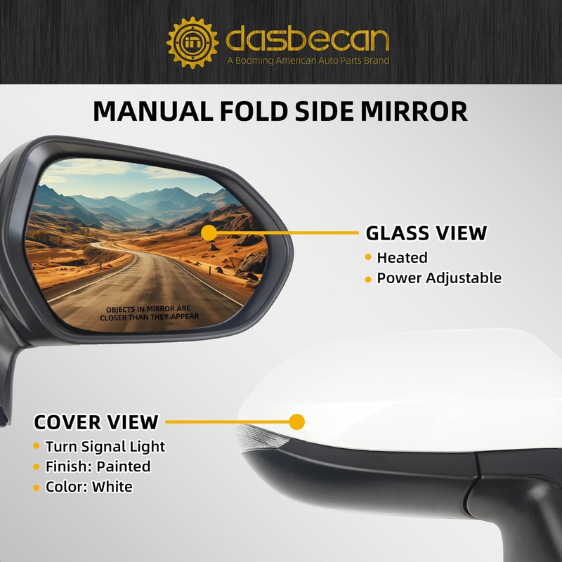 Dasbecan Passenger Side Mirror White Compatible with 2019-2022 Toyota Corolla