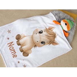 GRAZDesign Personalisierte Babydecke mit Pferd - Kuscheldecke für Neugeborene, Geschenk zur Geburt mit Namen - Fleecedecke