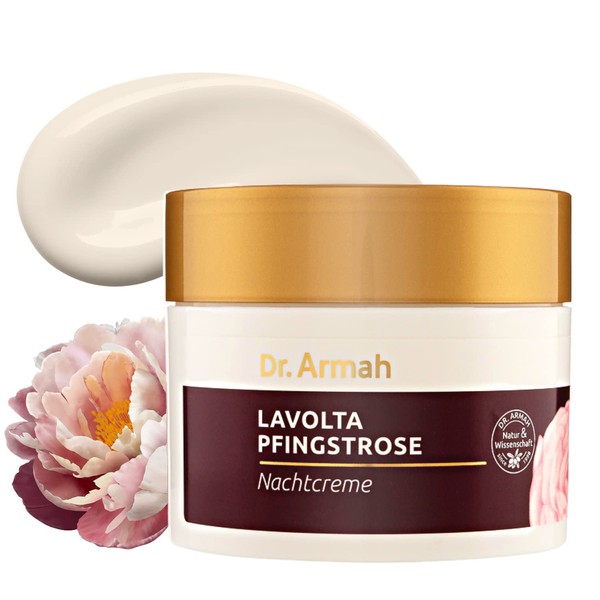 LAVOLTA Peony Night Cream Natural Anti-Ageing Face Cream with Shea Butter, Hyaluronic Acid, Almond Oil & Panthenol with Vitamin E & Q10 100 ml - Vegan without Additives