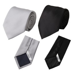 Konaka AM-FOMAL-1 Necktie, Washable Necktie, Silver/Black Set, One Size Fits All, silver/black