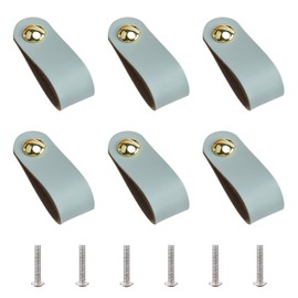 GORGECRAFT 6Pcs Leather Handles Vintage Cabinet Door Handle Azure ​Color Leather Drawer Pulls for Kitchen Bathroom Cabinets Cupboards Wardrobe Dresser, 143x25mm