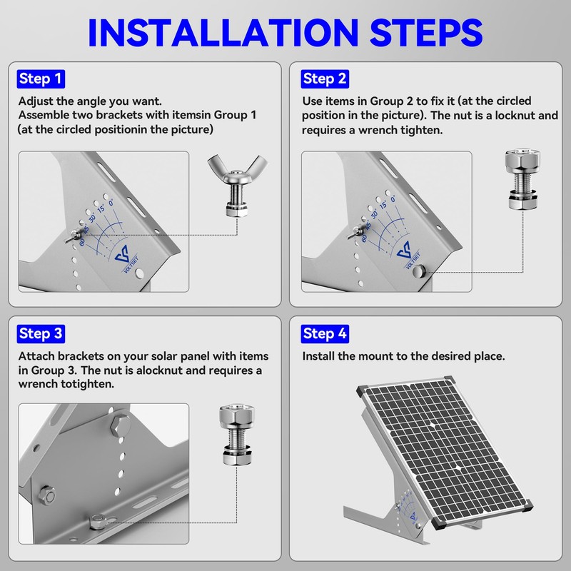 Voltset Solar Panel Mount Stand: 13.8in Immortal Steel Adjustable Angle