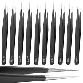 Retoo Tweezers Set, 10 Pieces Precision Tweezers, Antistatic ESD Safety Stainless Steel Tweezers Set, Non-Magnetic, for Detailed Work and Repairs of Computers, Mobile Phones, Watches
