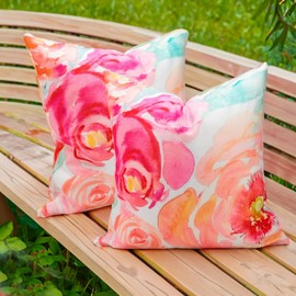 ARLTTH 2 Pack Oudtdoor Throw Pillow Covers 18x18, Summer Decorative Square Pillow Covers for Home Sofa Couch Bedroom Garden Balcony Hallway Decor (Pink Rose, 18x18)