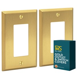 Rio Salto BRASS Metal Gold Light Switch Wall Plate MID-SIZE Outlet Cover Wall Plate Receptacle Wallplate Covers Single Gang Decoration Brushed Brass Modern Linear (1-Gang Rocker 2-Pack)
