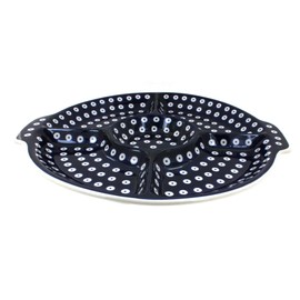 Blue Rose Polish Pottery Dots Chip & Dip Plate