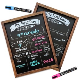 Loddie Doddie - First/Last Day of School Board and Chalk Markers - 14” X 11” Double Sided Rustic Frame with Printed Surface - First Day Back to School Supplies Signs - 2 Markers (Rustic Brown)