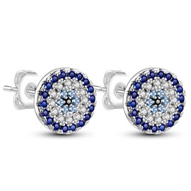 Cycuff 925 Sterling Silver Earrings Stud Earrings Colourful Cubic Zirconia Jewellery Stud Earrings for Women Teenager Girls Set Earring Gifts for Her, Sterling Silver