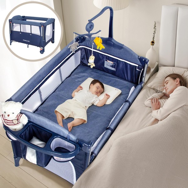 PEARLOVE Baby Bassinet Bedside Crib with Portable Diaper Changing Table,