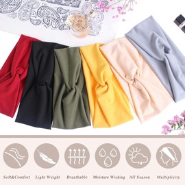 XTREND XTREND 6 Pcs Women's Headbands Twisted Cross Elastic Headbands Yoga Workout Headbands Non-Slip Sweat Soft Headbands Solid Color Simple Versatile Hair Accessory Headbands