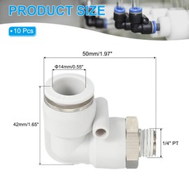 PATIKIL Push to Connect Fitting, 2 Pack Pneumatic Air Elbow Quick Connector 1/4" PT Male Thread x 14mm Tube 90 Degree Connect Tubing Elbow Air Tube Fitting Pneumatic Quick Adapter, White