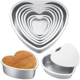 Juego de 7 moldes de aluminio en forma de corazón para tartas de 3/4/5/6/8/10 pulgadas, molde antiadherente para hornear tartas con parte inferior extraíble, molde para hornear postres para cumpleaños y aniversarios