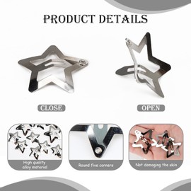 A Set of 12 Star Hair Clips Silver 2 Sizes Y2K Suitable for Women and Girls Hair Accessories Anti-Slip
