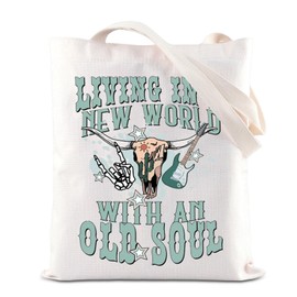 Singer Inspired Tote Bag Country Music Lovers Gift Longhorn Skull Canvas Bag Country Concert Gift Western Music Lyric Gift (CA-LivingSoulToteS)