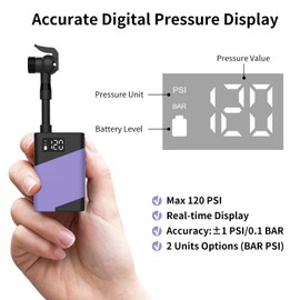 Ctrepower Electric Bike Pump, Mini Electric Bike Pump - Bike Tire Inflator -50s Fast Inflate -with Gauge -120 Psi with Presta and Schrader Valve,for Road, Mountain, E-Bike
