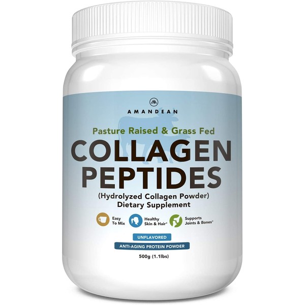Amandean Premium Collagen Peptides Powder (17.6oz) | Grass-Fed | Keto Friendly | Unflavored, Odorless, Cold Water Soluble | Hydrolyzed Gelatin Protein | Promotes Healthy Joints, Skin, Hair, Nails