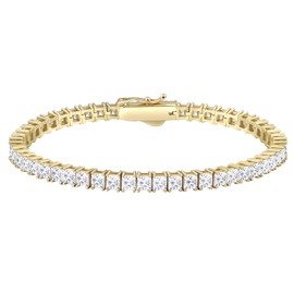 KRKC&CO 2/3/4mm Tennis Bracelets, S925 Sterling Silver with 14k Gold/White Gold Plated, Iced Out 5A Cubic Zirconia Stones, for Women Ladies Bridal Wedding Jewelry