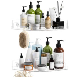 Durmmur 2 Pack Acrylic Corner Shower Caddy, Clear Corner Shower Shelf with 4 Hooks, Adhesive Wall Mounted Bathroom Shower Shelf Organizer for Inside Shower & Kitchen Storage