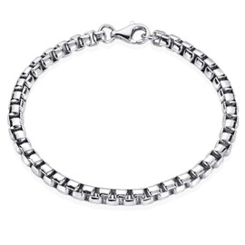 MATERIA by Matthias Wagner Venetian Chain 925 Silver Men's Bracelet 5 mm Solid Rhodium-Plated, Sterling Silver
