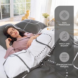 Dreamzie Bed Linen Set 140 x 200 cm with 1 Pillowcase 65 x 65 cm - Checked Grey Pattern - Bed Linen 140 x 200 cm Single Bed Made of 100% Microfibre - Certified No Chemicals (Oeko Tex)