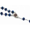 Deep Blue Crystal Beads Rosary Catholic Necklace Holy Soil Medal