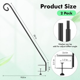 Leriton 2 Pack 32 Inch Heavy Clamp on Deck Hook, Multi Use Hook Kit, Non Slip Clamp, Black for Bird Feeders, Planters, Baskets, Lanterns, Wind Chimes