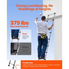 VEVOR Telescoping Ladder, 12.5ft Stainless Steel Lightweight Extension Ladder, Multi-Button Retraction Collapsible Ladders, 375LBS Capacity & Non-Slip Feet, Portable 13-Step Ladders for Home, RV, Loft