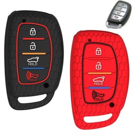 A.M.E. - 2 fundas para llave de Hyundai Tucson Elantra Sonata Smart 4 botones (botón pulsador), protector de piel (rojo y negro)