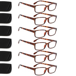 Kerecsen 6-Pack Reading Glasses Blue Light Blocking,Spring Hinge Readers for Men Women,Computer Eyeglasses (6 Tortoise, 0.75, multiplier_x)