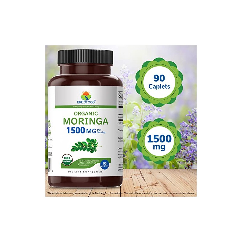 Organic Moringa 1500mg, 45 Servings, Vegetarian, Gluten Free, 90 Vegetarian
