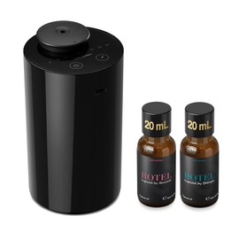 Airversa Waterless Essential Oil Diffuser Starter Kit with 2x20mL Hotel Fragrance Oils for Car Home Office, Cordless Battery Operated Scent Air Cool Mist Diffuser, Mist/Timers, AN6KIT-C Black