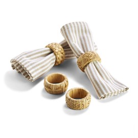 Two's Company Cane Napkin Rings, Set of 4, Hand-Crafted, Cane/Plastic